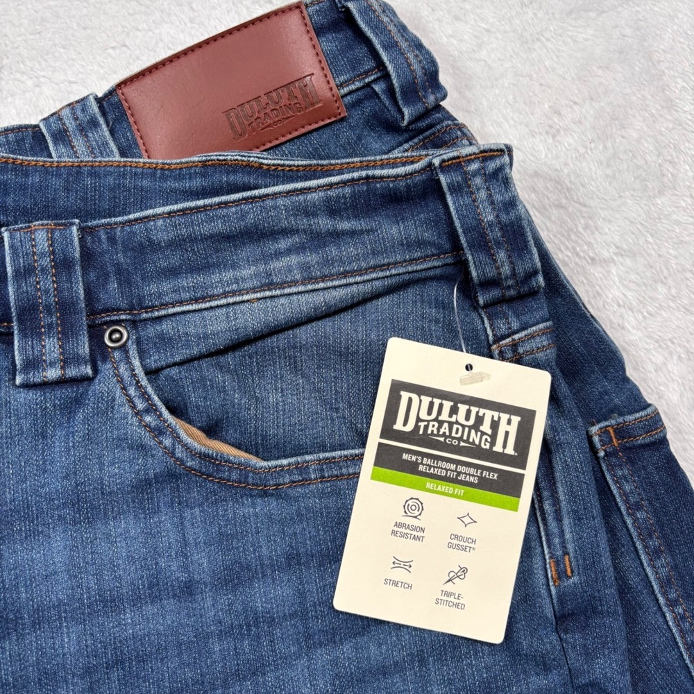 NEW Duluth Trading Co Ballroom Double Flex Jeans Mens 38x36 Blue Relaxed Stretch